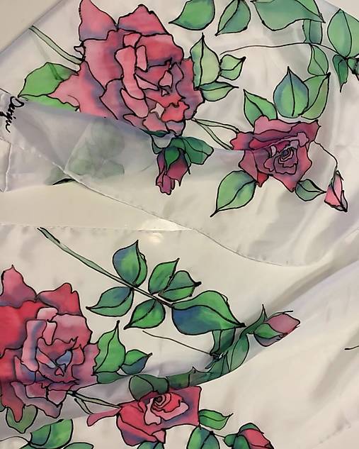 Maľovaný hodvábny šál Bordeaux Roses