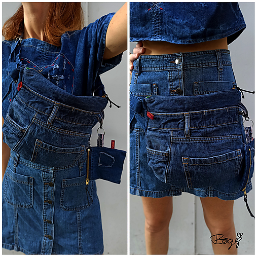 Kabelky - riflová unisex recy ledvinka s kapsičkou LED977/6 - 17390452_