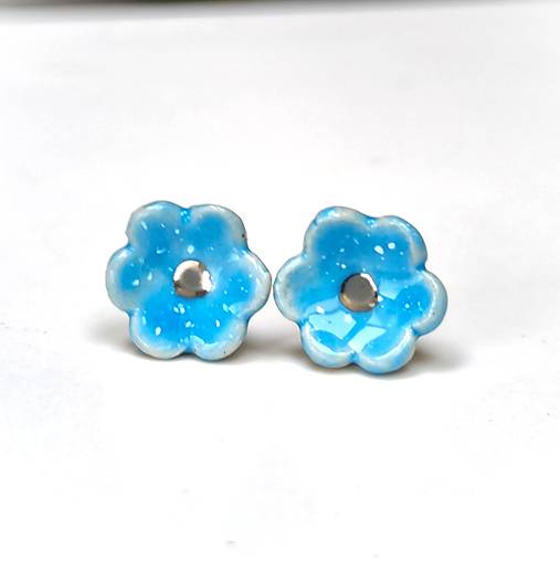 Náušnice - Porcelánové náušnice Kvietočky blankytné  - 17387919_