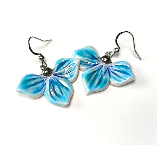 Náušnice - Porcelánové náušnice - Kvetinové - tyrkysové... - 17387991_