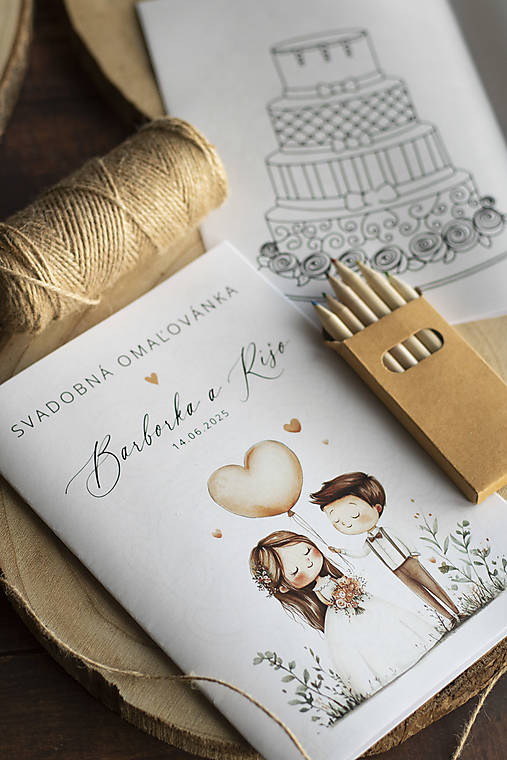 Papiernictvo - Svadobná omaľovánka - Postavičky & balón v3 ❤ - 17389993_