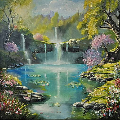 Obrazy - Obraz "Vodopády", 40x40 cm. Olejomaľba. - 17387690_