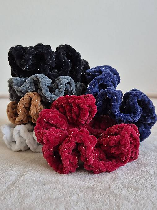 Scrunchie gumičky do vlasov - trblietavé (Modrá)