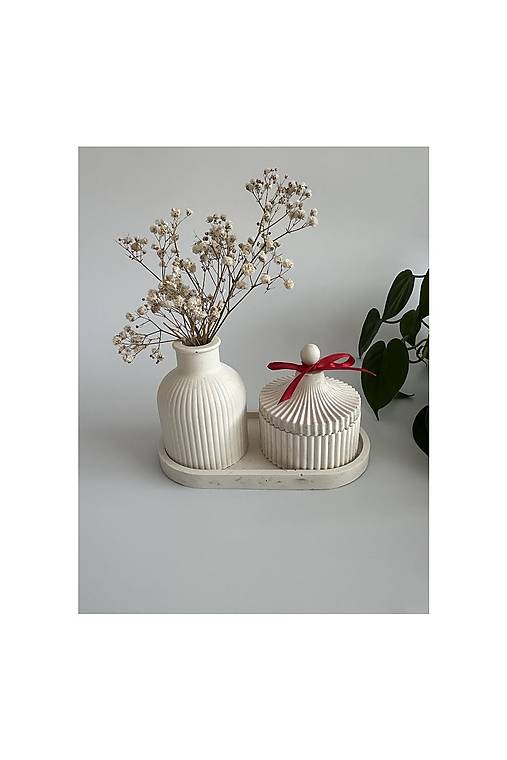 Dekorácie - Set tácka + váza + šperkovnica - 17391717_