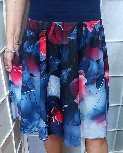 Sukne - Půlkolová sukně - ibišek, velikost L/XL - SLEVA - 17394565_