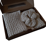 Úžitkový textil - Set turban, uterák, žinka a gumička - 17394179_