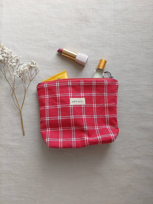 Taštičky - Malá zerowaste taštička (Červené káro) - 17395620_