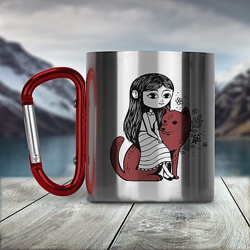 Nádoby - DIEVČA SO PSOM nerezový termo hrnček - 17394534_