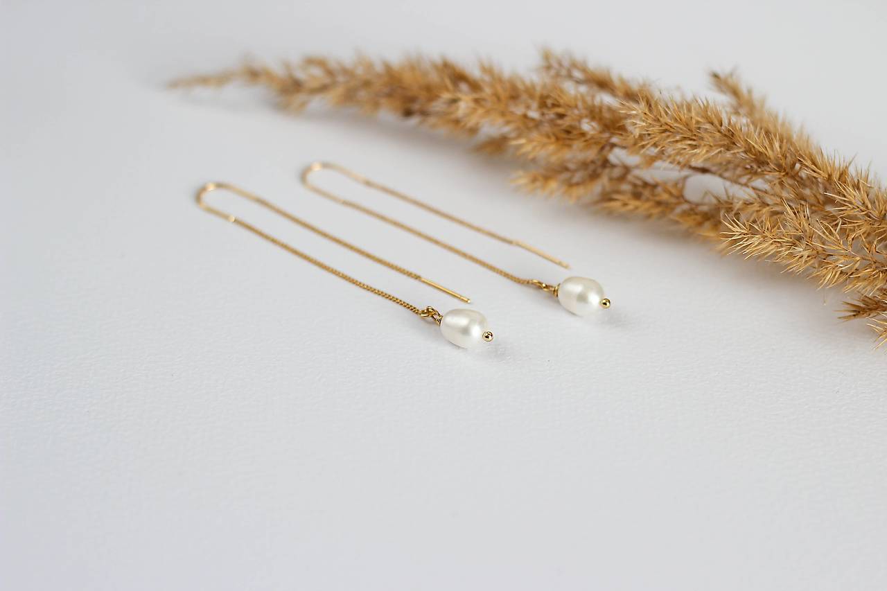 Minimalistické náušnice Olívia (Zlatá - riečne perly)