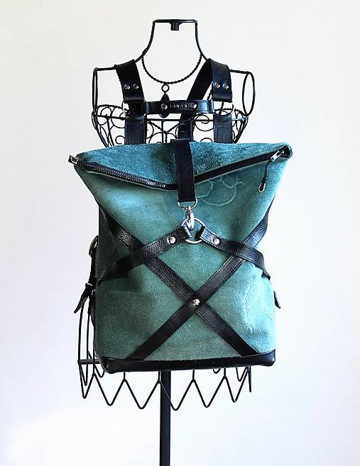 Batohy - Kožený ruksak Teal&Black - 17396156_
