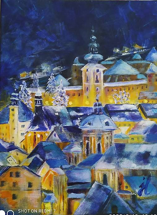 Obrazy - Banská Štiavnica v noci, akryl, 40x50 - 17399027_