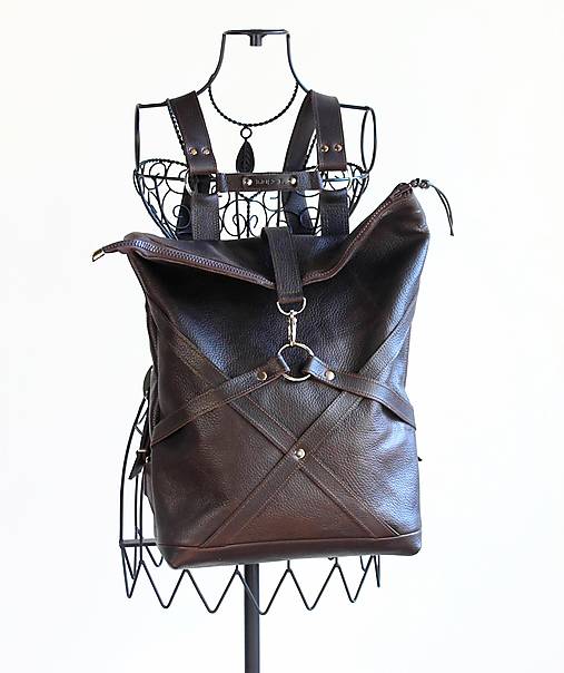 Batohy - Kožený ruksak Choco - 17398049_