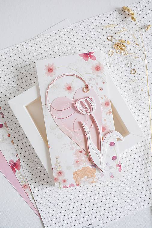 Papiernictvo - Gratulačný pozdrav - tulipán + srdce - 17400814_