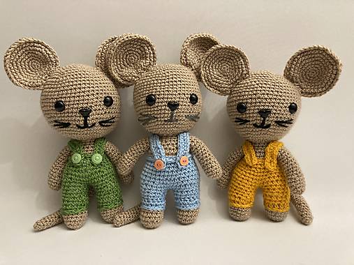 Hračky - háčkovaný myšiak a myšiak 3 farby - 17400636_