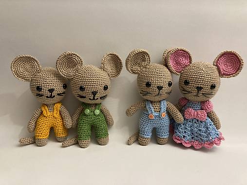 Hračky - háčkovaný myšiak a myšiak 3 farby + 1 myška - 17400651_
