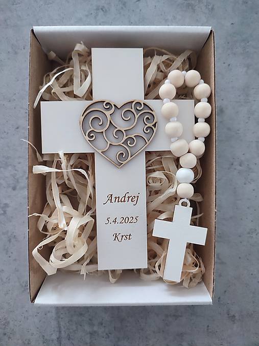 Dekorácie - Darček ku krstu Set krížik a ruženec - 17403563_