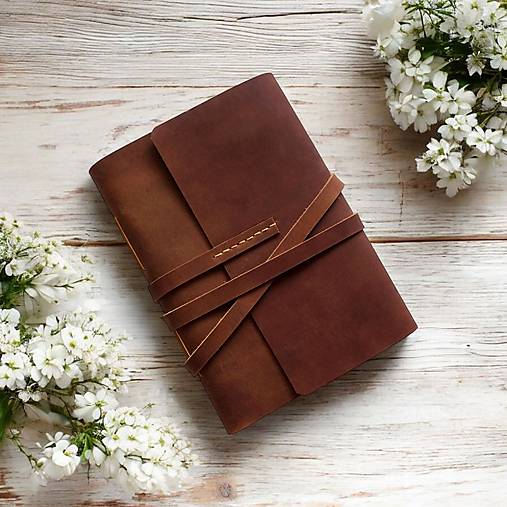 Papiernictvo - Kožený fotoalbum A5 gaštanová - 17403402_