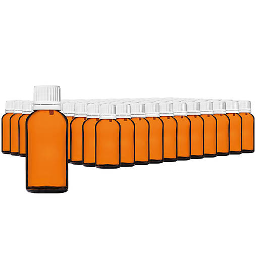 Obalový materiál - 104ks - 30 ml fľašky z hnedého skla s kvapkadlom (biele vrchnáky) - 17403537_