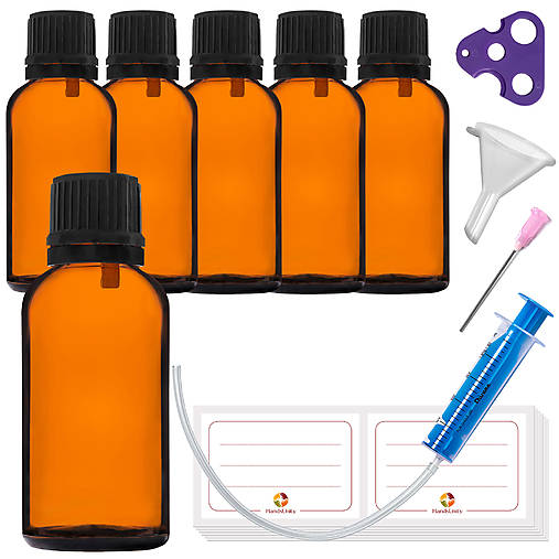 Obalový materiál - 6ks - 30 ml fľašky z hnedého skla s kvapkadlom - 17403586_