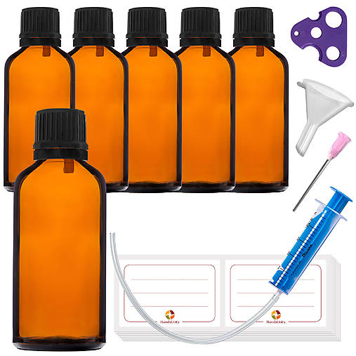 Obalový materiál - 6ks - 50 ml fľašky z hnedého skla s kvapkadlom - 17403633_