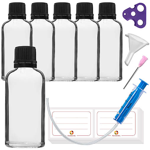 Obalový materiál - 6ks - 50 ml fľašky z čírého skla s kvapkadlom - 17403707_