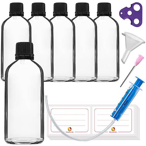 Obalový materiál - 6ks - 100 ml fľašky z čírého skla s kvapkadlom - 17403749_