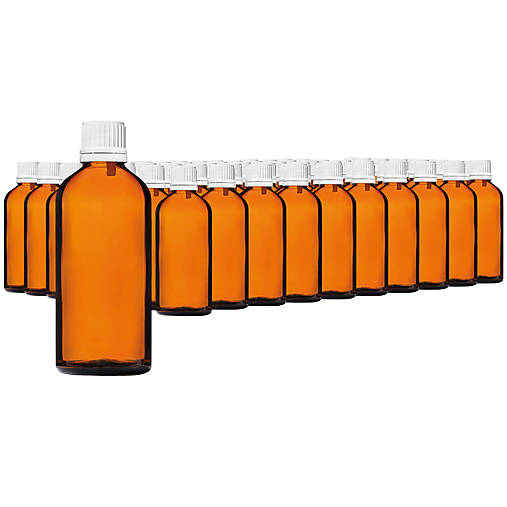Obalový materiál - 68ks - 100 ml fľašky z hnedého skla s kvapkadlom (biele vrchnáky) - 17403776_