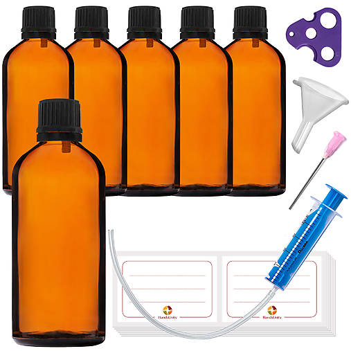 Obalový materiál - 6ks - 100 ml fľašky z hnedého skla s kvapkadlom - 17403790_