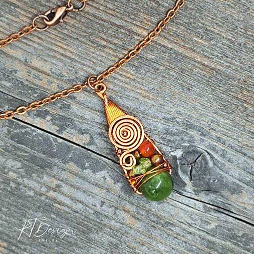 Náhrdelníky - Náhrdelník GREEN CHALCEDON+VLTAVÍN+KARNEOL - 17403001_