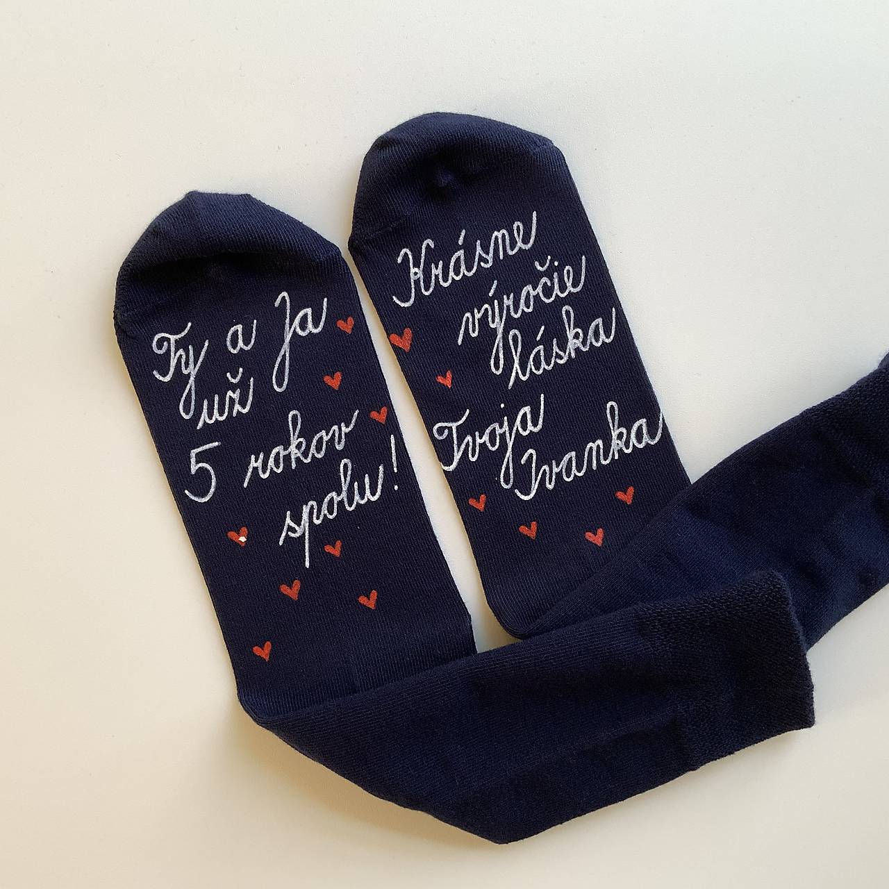 Maľované ponožky k výročiu SVADBY (tmavomodré "Ty a Ja...")