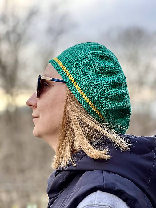 Čiapky, čelenky, klobúky - Zeleno žltá baretka - 17407776_