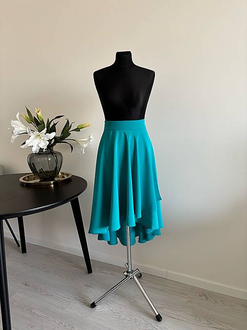 Sukne - Tyrkysová asymetrická sukňa na viazanie - 17407815_