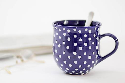 Nádoby - Veľký hrnček (Modrý bodkovaný) - 17406800_