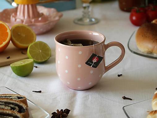 Nádoby - Veľký hrnček (Ružový bodkovaný) - 17406804_