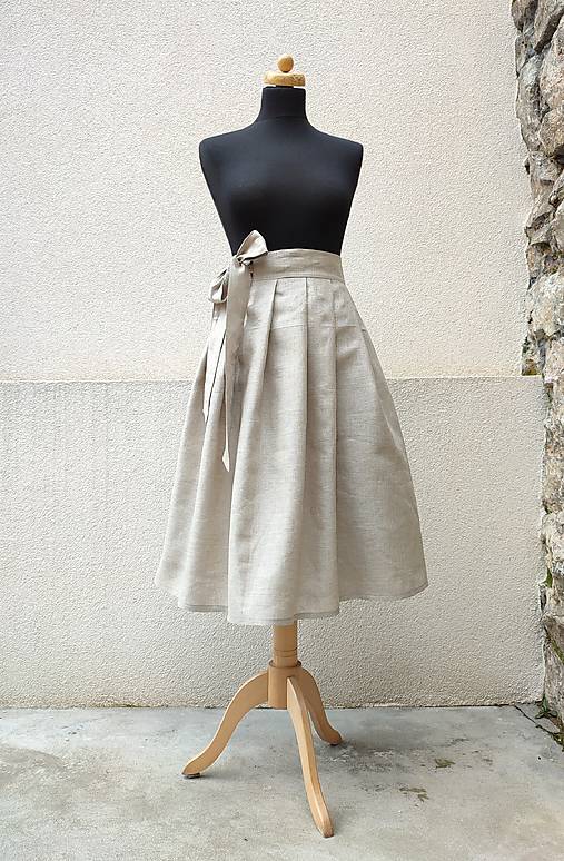 Sukne - MIDI LNĚNÁ - PŘÍRODNÍ - 17405495_