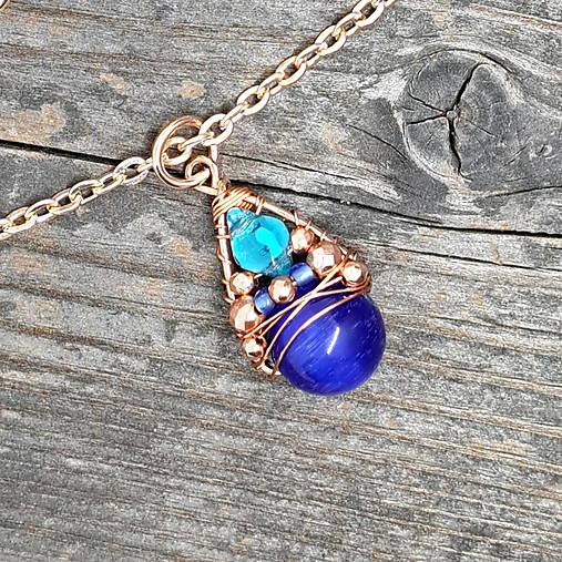 Náhrdelníky - Náhrdelník BLUE EYE & ROSE GOLD - 17405782_