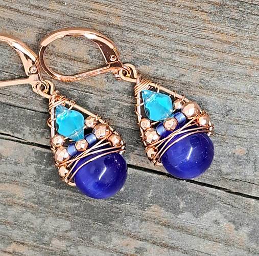 Náušnice - Náušnice BLUE EYE & ROSE GOLD - 17405802_