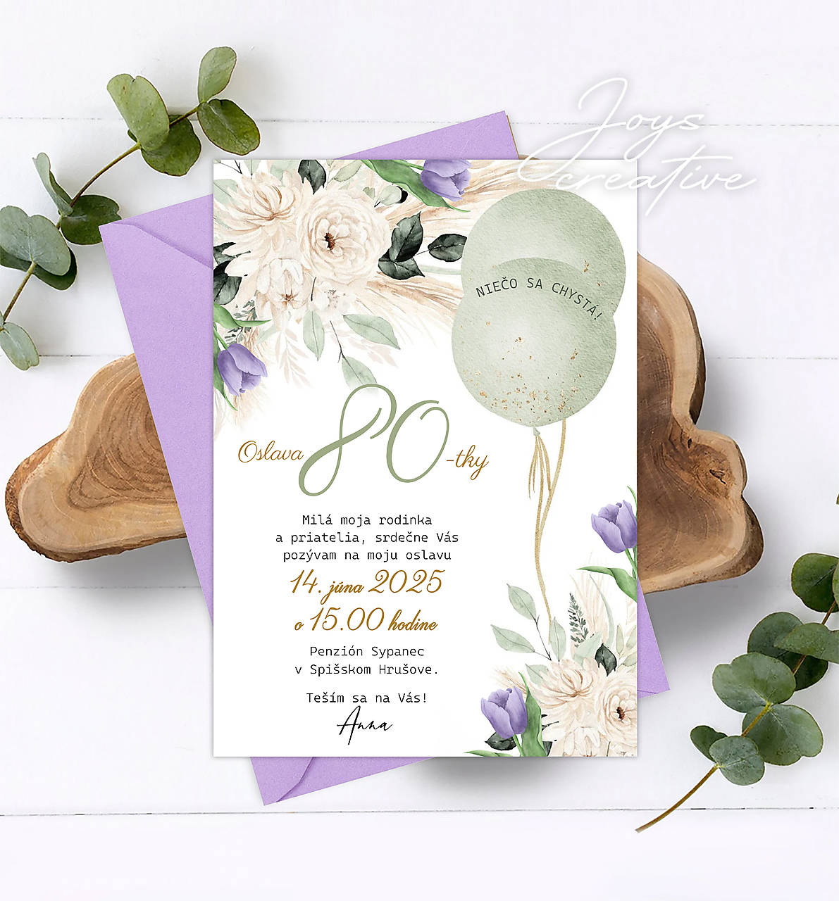 Pozvánka na narodeniny, narodeninová pozvánka na 50 pampas grass (verzia s tulipánmi)