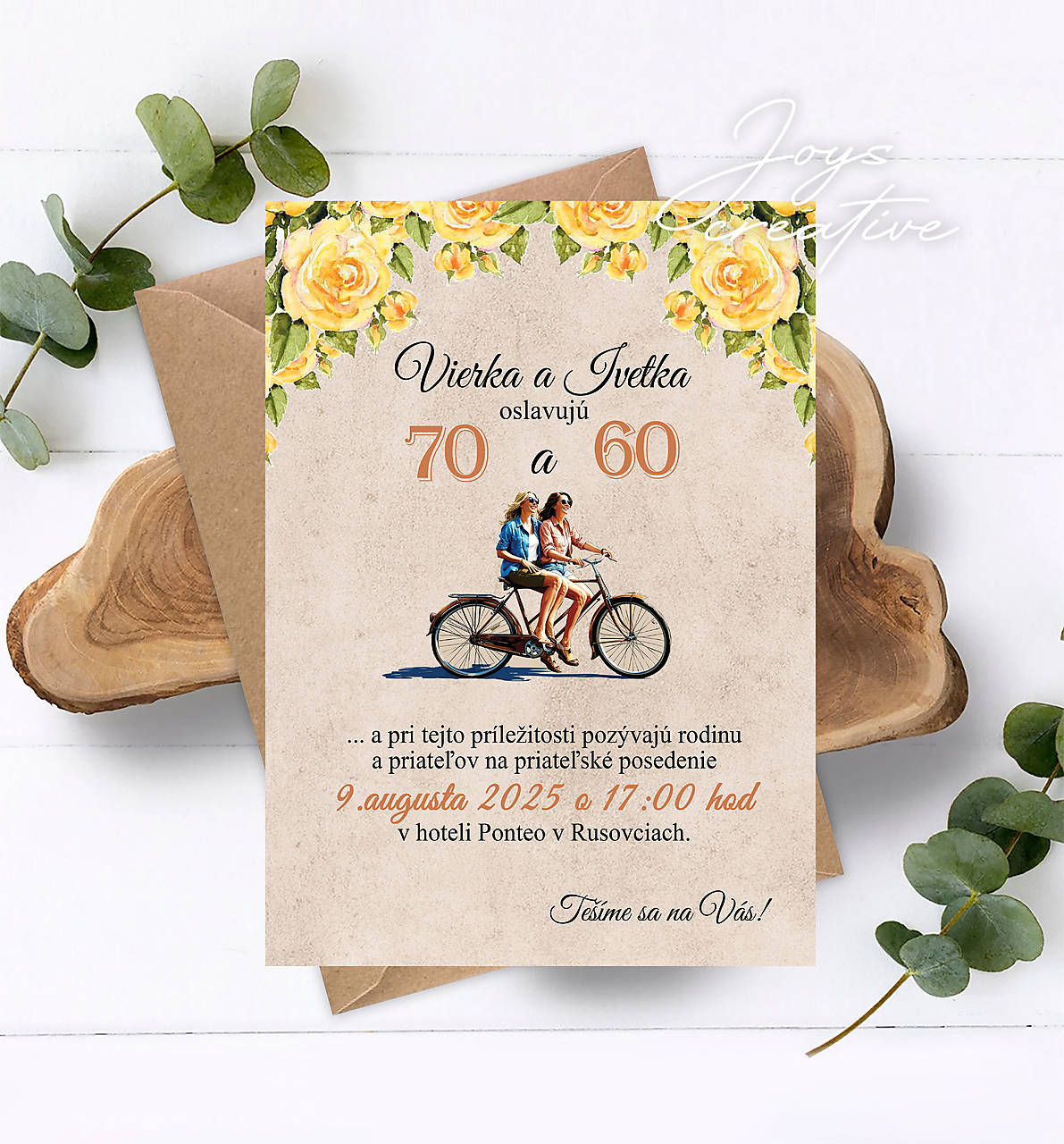 Pozvánka na spoločnú oslavu narodenín s bicyklom (sestry)