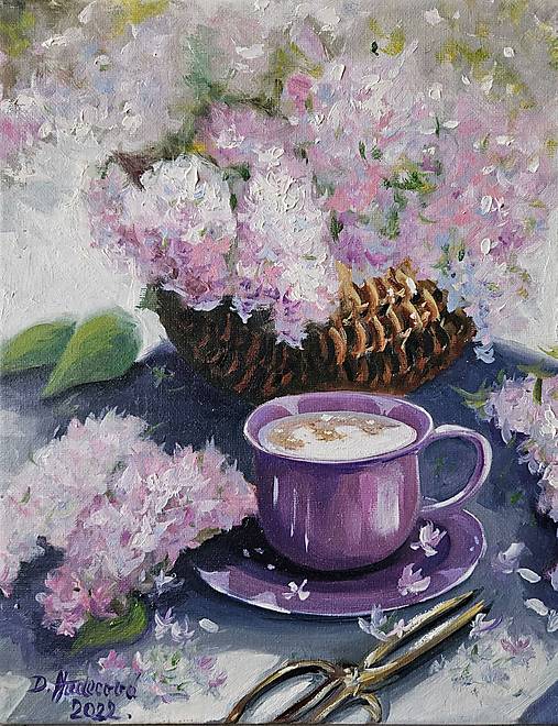 Obrazy - Obraz "Ranná káva", olejomaľba na plátne, 24x30 cm - 17407139_