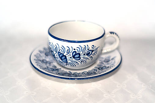 Nádoby - "Kapučíno" šálka s podšálkou (Modrá maľovaná) - 17409652_