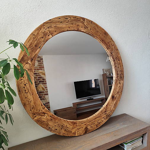 Zrkadlá - Zrkadlo - kruhové  (vonkajší priemer - 100 cm, vnútorný priemer rámu- 76 cm,  šírka rámu - 12 cm, cena zrkadla - priemer 77,5 cm 47 € - Priehľadná) - 17415246_