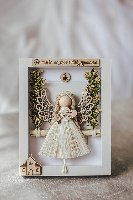 Dekorácie - Macrame anjelik - Pamiatka na prvé sväté prijímanie - 17416094_