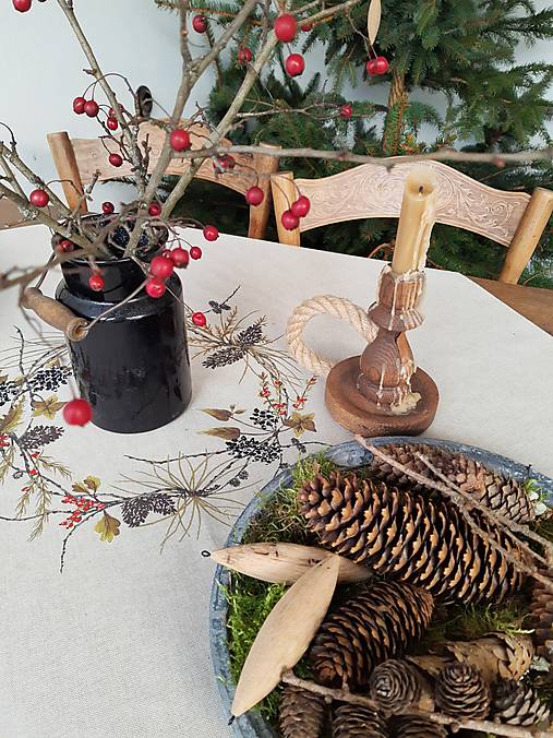 Úžitkový textil - Obrus - veniec bobuľovín (90x90cm) - 17419227_