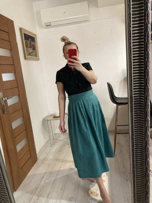 Sukne - ..ako ľanový  vánok.../ TEAL sukňa Linen/ - 17417943_