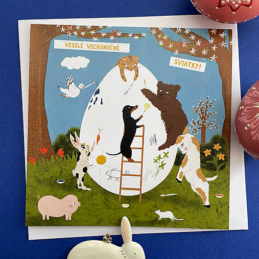 Papiernictvo - Veľkonočná pohľadnica - Maľované vajce 14x14 cm - 17418813_