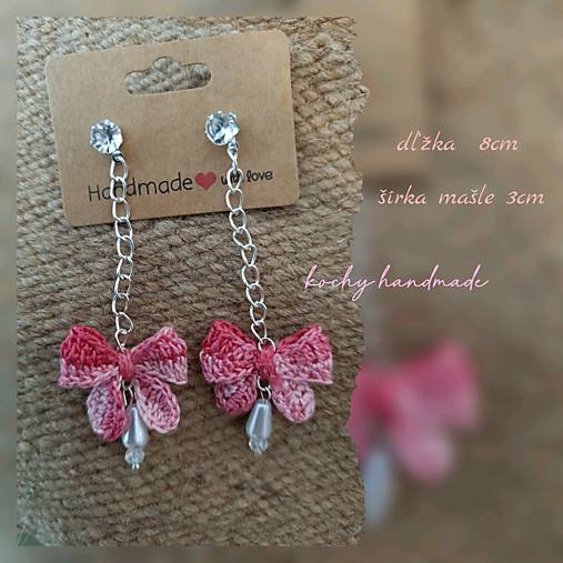 Náušnice - Háčkované náušnice - visiace mašličky - 17421801_