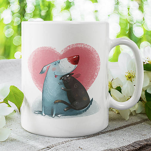 Nádoby - PES A MAČKA keramický hrnček - 17420901_