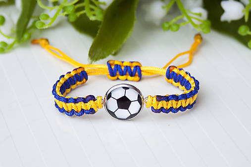 Detské doplnky - Šnúrkový náramok detský - Football modrý/žltý - 17420992_