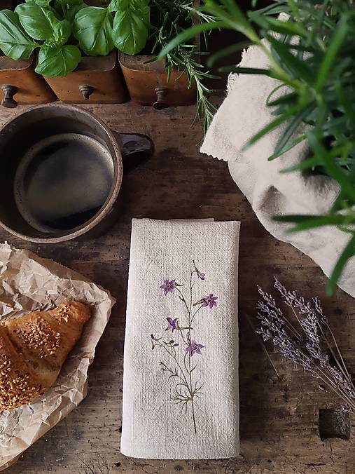 Úžitkový textil - Ľanové prestieranie - lúčne kvety (zvonček rozkonárený) - 17423240_